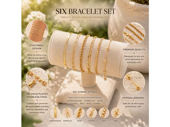 18K Gold Plated 6 Piece Stackable Set