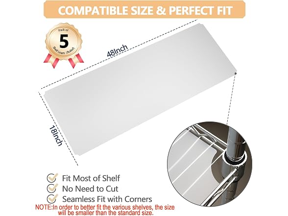 5 Pack 18x48 Shelf Liners for Wire Shelving