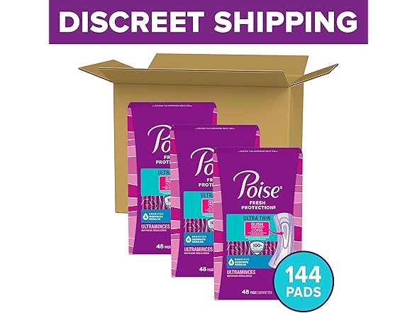Poise Ultra Thin Incontinence Pads Moderate 144ct