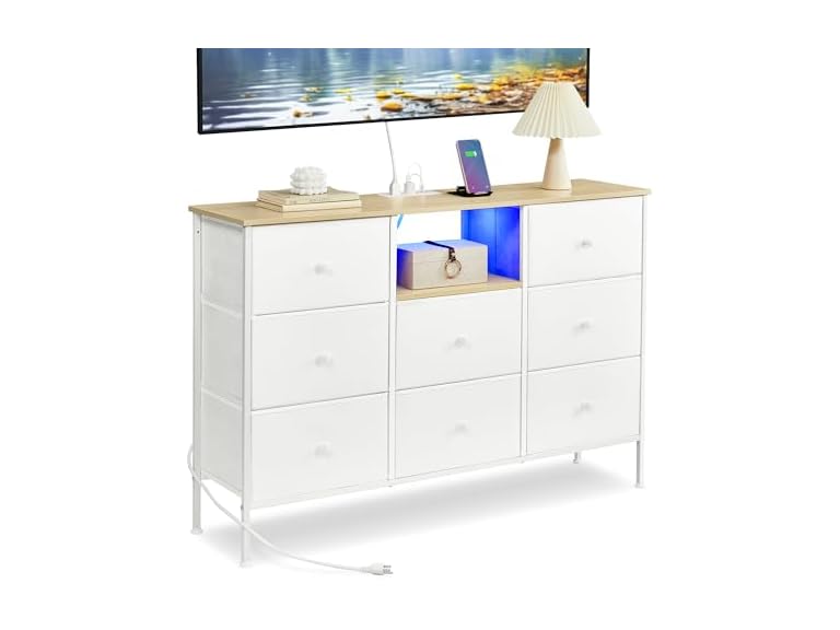 SONGMICS Fabric Dresser for Bedroom - Cloud White