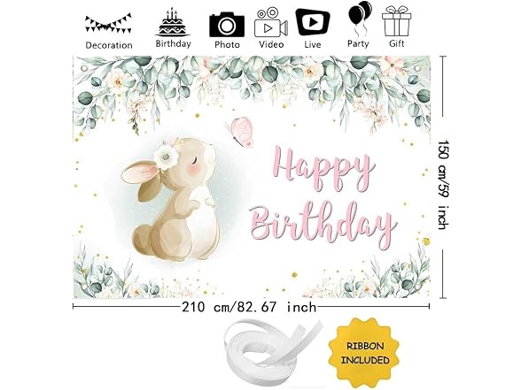 AIBIIN 7x5ft Easter Bunny Birthday Banner, Rabbit - Gallery 3