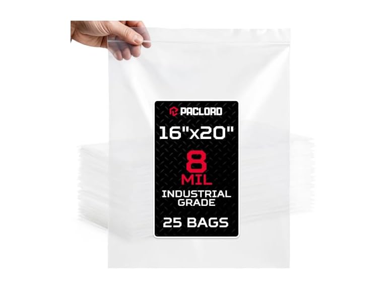 16" x 20" Heavy-Duty Large Zip Plastic Bags, 25 Count