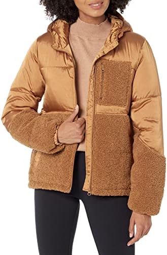 Amazon Essentials Womens Full Zip Sherpa Fleece Hooded Puffer Jacket