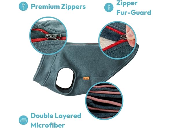 Gooby Zip-Up Microfiber Fleece Dog Sweater,