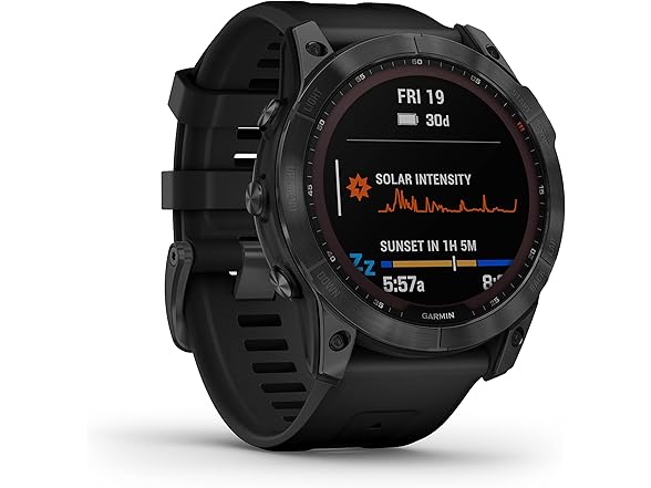 Garmin Fenix 7X Solar-Powered Waterproof 1.4-Inch Display Multisport GPS Watch with Built-in LED Flashlight and Bluetooth (Slate Gray with Black Band) (Open Box)