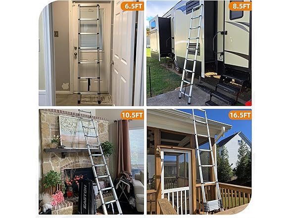 SPIEEK Telescoping Ladder for RV & Attic, 16.5FT Aluminum Extension Ladder with Dual Locking Mechanism, Max Load 330lbs, Compact Foldable Ladder for Roof, Home, Travel Trailer & Multi-Surface Use (Open Box)