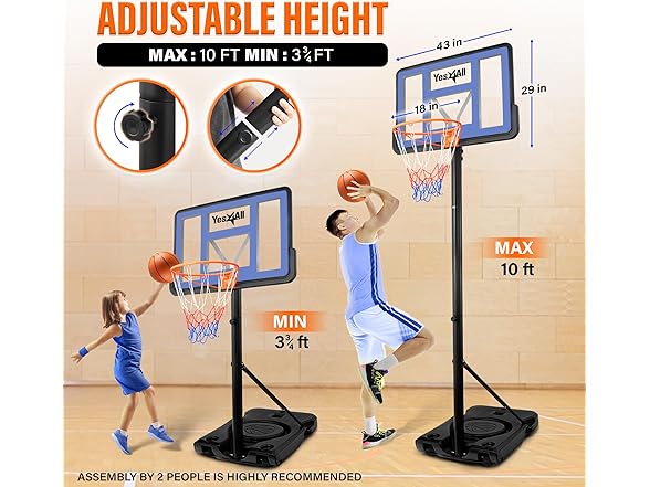 Yes4All Metal Adjustable Basketball Hoop 3.8–10 ft 