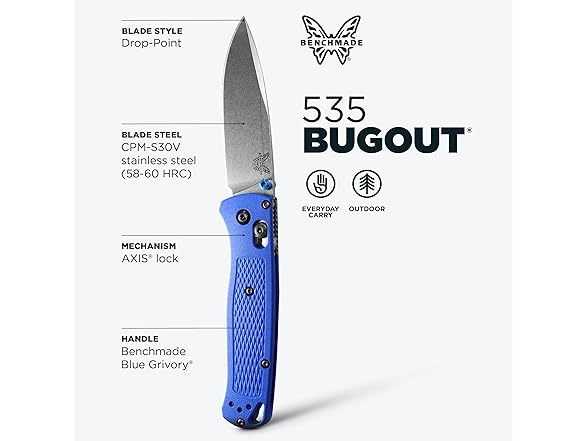 Benchmade Bugout Knife - Blue Grivory - Satin Finish