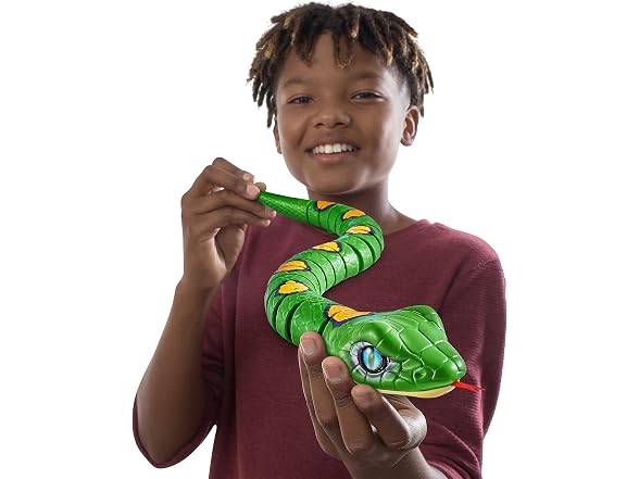 Slithering Snake Robotic Light Up Reptile Toy that Moves (Green)