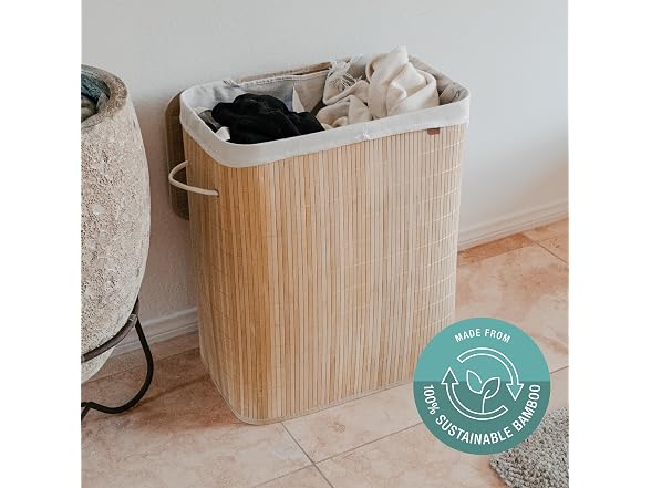CleverMade Bamboo Laundry Hamper Double with Lid, 103L