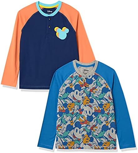 Amazon Essentials Disney | Marvel | Star Wars Boys' Long-Sleeve Henley T-Shirts, Pack of 2, Mickey Jumble, XX-Large