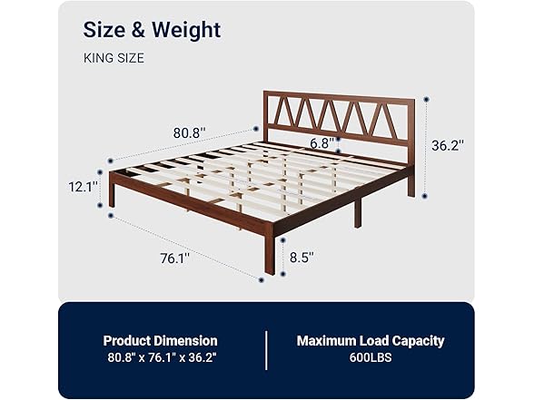 Avenco Solid Wood Platform Bed Frame with Headboard