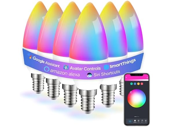 Avatar Controls 6 Pack E12 Smart Bulbs, Candelabra