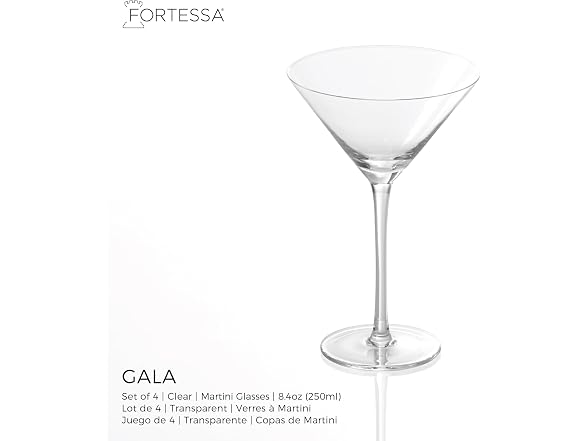 Fortessa Gala Glass, 8 Ounce Martini (Set of 4), Clear