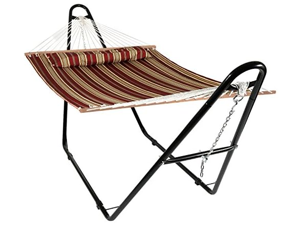 Sunnydaze Quilted Double Hammock, Red Stripes