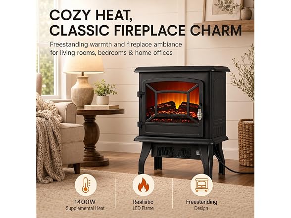 MEGAWISE Electric Fireplace Stove Black