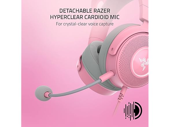 Razer Kraken Kitty V2 Pro Wired RGB Headset: Interchangeable Ears (Kitty, Bear, Bunny) - Stream Reactive Lighting - Detachable HyperClear Cardioid Mic - 50mm Drivers - 7.1 Surround Sound - Quartz Pink (Open Box)