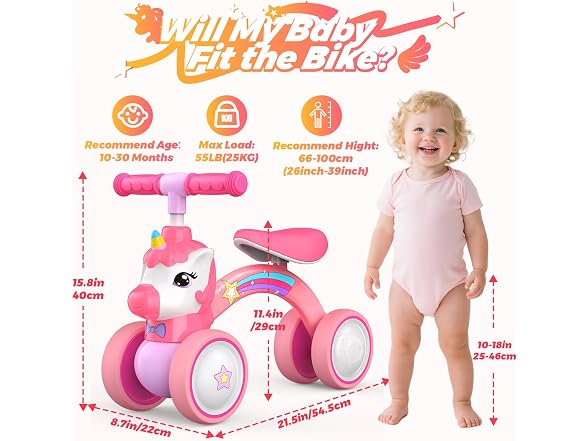 Kkdi Unicorn Baby Balance Bike Ride on Toy