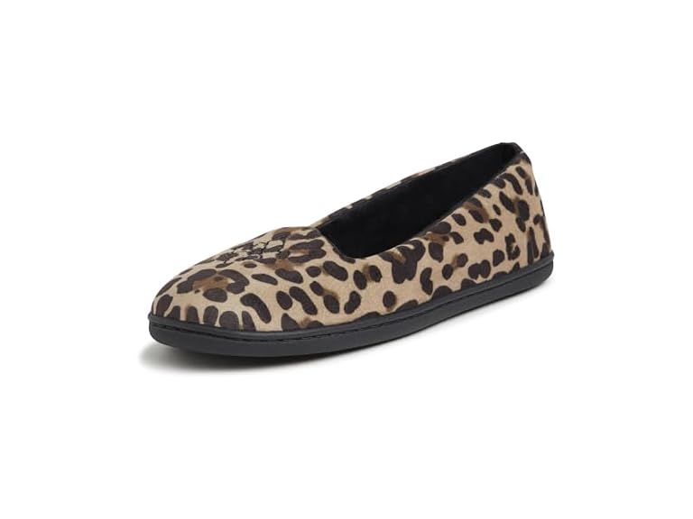 Dearfoams Women's Rebecca Lightweight Cozy Memory Foam Closed Back Slipper with Wide Widths, Leopard Velour, 5-6