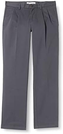 Amazon Essentials Men's Classic-Fit Wrinkle-Resistant Pleated Chino Pant, Charcoal, 58W x 30L