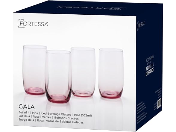 Fortessa Gala Glass, 19 Oz. Iced Beverage (Set of 4), Pink