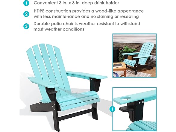 Sunnydaze All-Weather Turquoise/Black Adirondack Chair