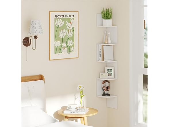 5-Layer White Wall Mounted Corner Stand