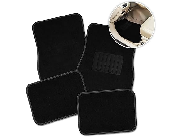 Zone Tech FM0005 4-PC Black Car Carpet Floor Mat Black