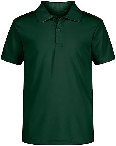 IZOD Boys' School Uniform Short Sleeve Polo Shirt, Button Closure, Moisture Wicking Performance Material, Hunter, 10-12