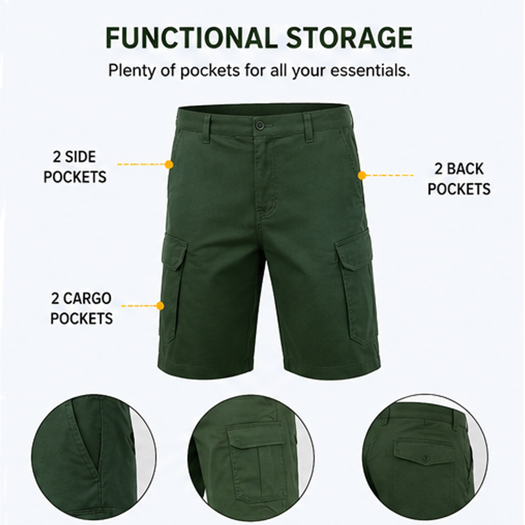3Pk Mens Cotton Stretch Cargo Shorts - Gallery 27