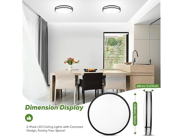 TOBUSA 50W 5600lm Bright LED Ceiling Lights Matte Black, 2 Pack