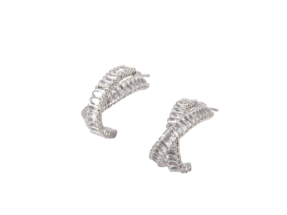 Silver Feather CZ Huggie Hoops