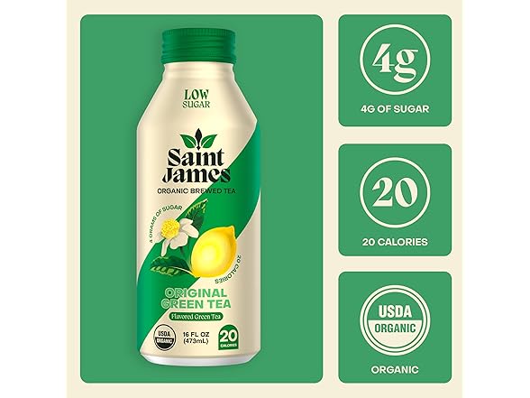 12Pk Saint James Iced Tea - Organic Green Tea - Non GMO