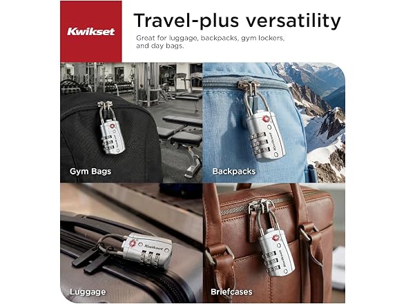 Kwikset TSA Luggage Lock with Cable, 2-Pack Silver
