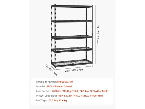 Storage Shelves, 2500 lbs