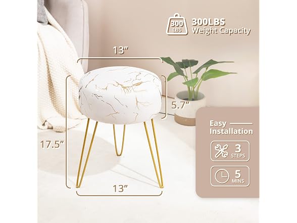 Lue Bona Beige and Gold Vanity Stool