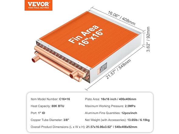 VEVOR Heat Exchanger Water to Air