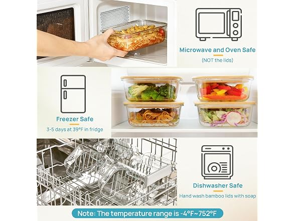 Vtopmart 5 Pack Glass Containers W/ Bamboo Lids