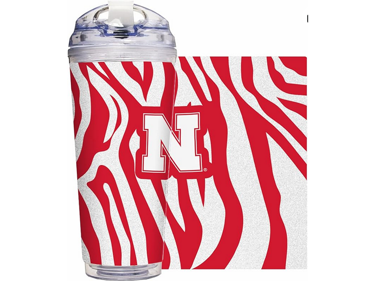 Rico Industries NCAA Nebraska Cornhuskers Glitter 24oz Acrylic Tumbler with Hinged Lid
