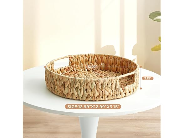 Suptinwear Handwoven Water Hyacinth Rectangular Tray with Handles