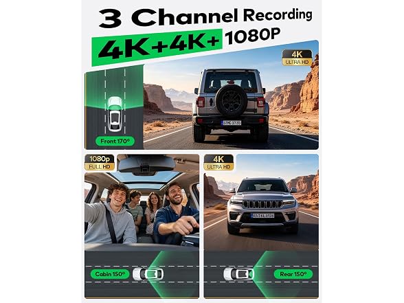 TERUNSOUl 3-Channel Dash Cam Free 128GB