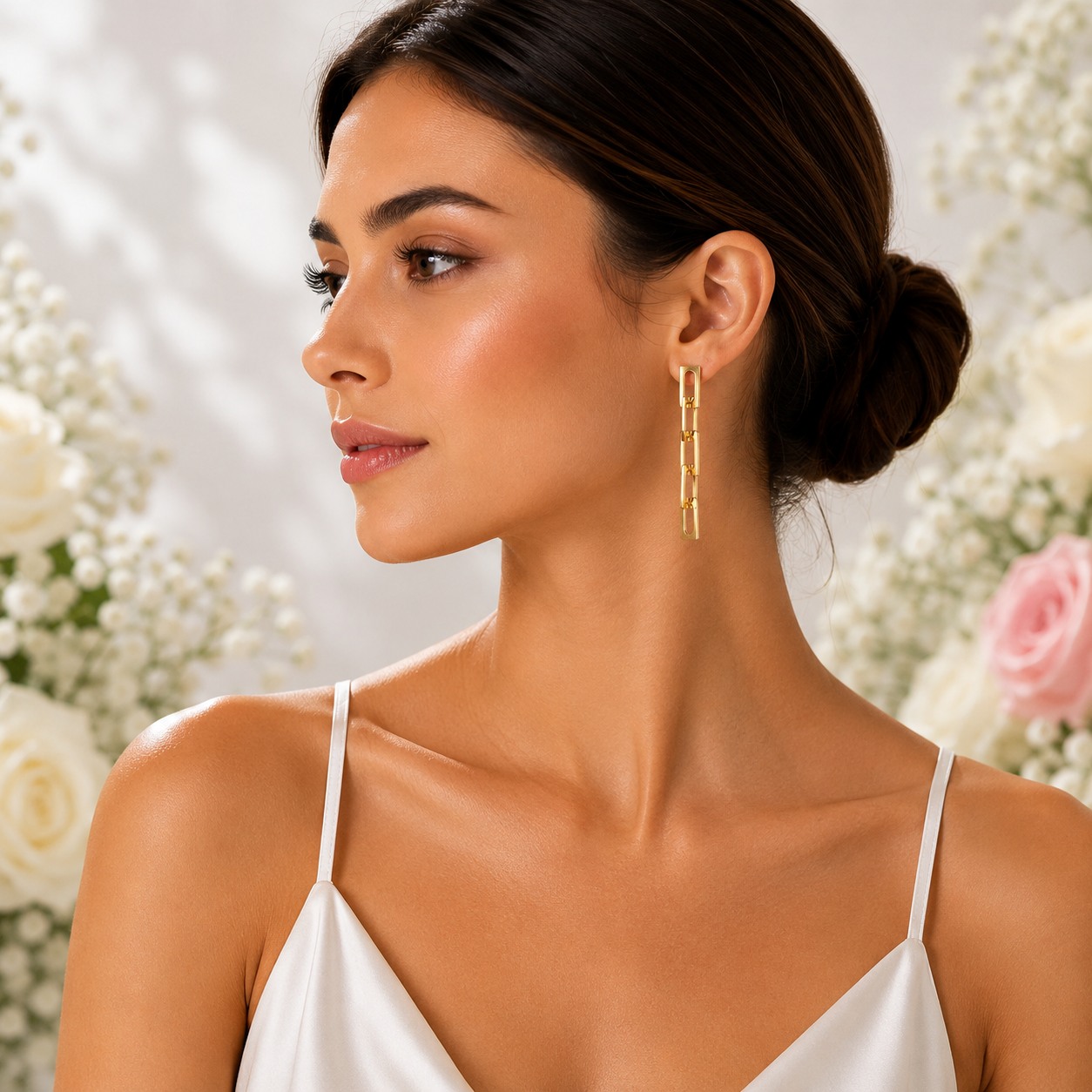 18K Gold Plated Link Drop Earrings - Gallery 6