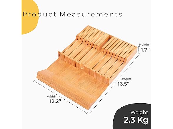 16 Knife Bamboo Drawer Organizer