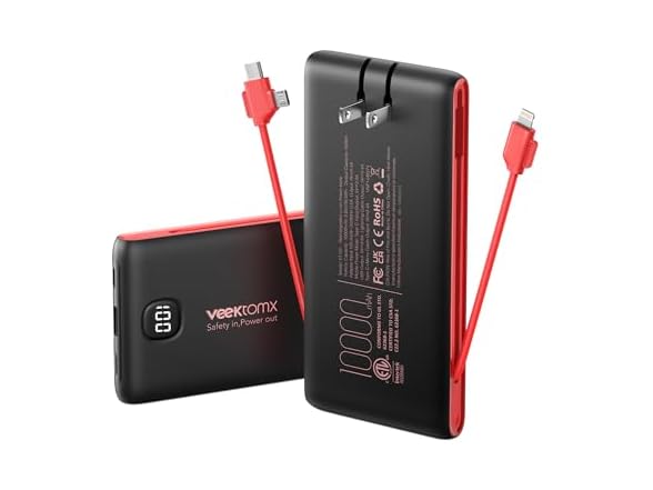 VEEKTOMX 10000mAh 30W Power Bank Built-In Cable