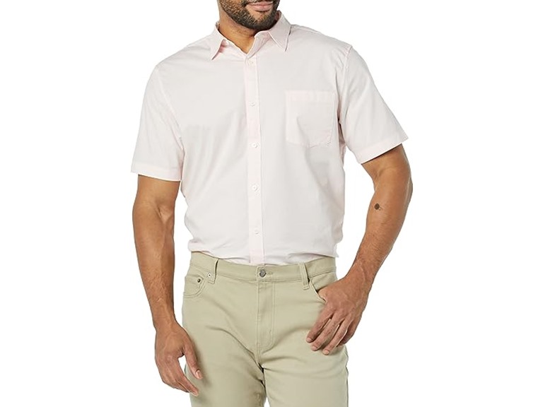 Amazon Essentials Men's Slim-Fit Short-Sleeve Poplin Shirt, Pink, X-Large
