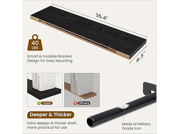 2 Pack Floating Shelves, Black