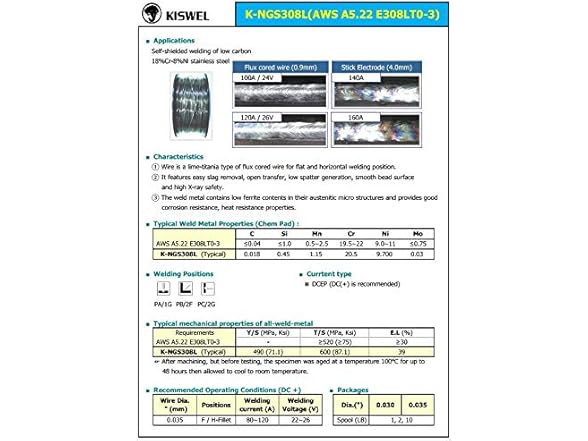 Kiswel K-NGS308L E308LT0-3