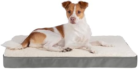 Best Pet Supplies Cute Dog Bed Mat Flat Mattress with Waterproof Exterior, Thick Orthopedic Egg Foam Fill, and Soft Sherpa Fleece Cover for Small, Medium, and Large Breeds - Gray, 41X29X4