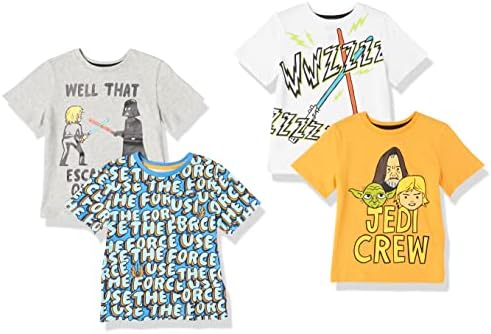 Amazon Essentials Disney | Marvel | Star Wars Boys' Short-Sleeve T-Shirts (Previously Spotted Zebra), Pack of 4, Star Wars, Large