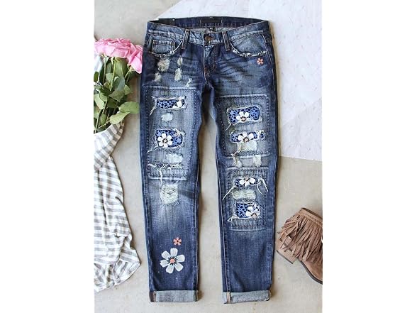 Astylish Women (XL) Daisy Patchwork Raw Hem Pants